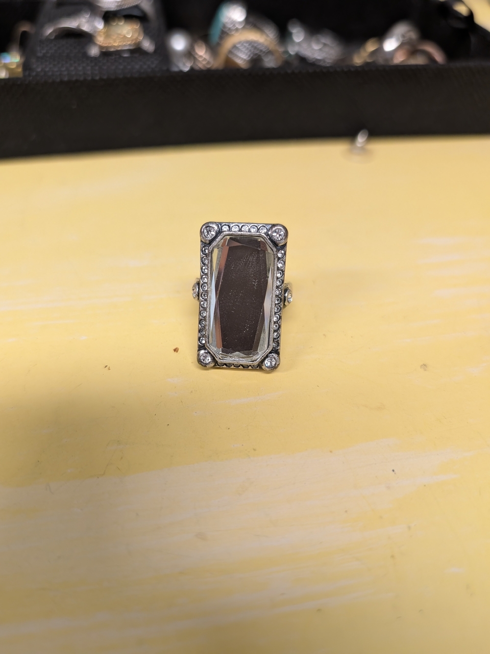 Lia Sophia Silver-Tone Rectangular Clear Crystal Statement Ring